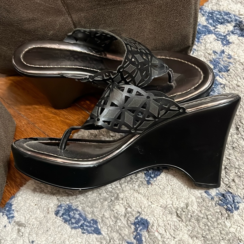 Black wedge sandals